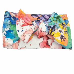 Opaska szeroka z kokardą biała w kwiaty kolorowe