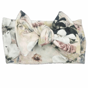 Opaska szeroka z kokardą beżowa w kwiaty