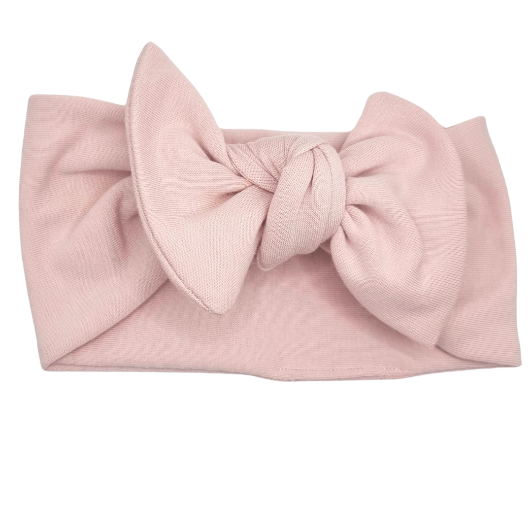 Opaska szeroka z kokardą jasny brudny róż