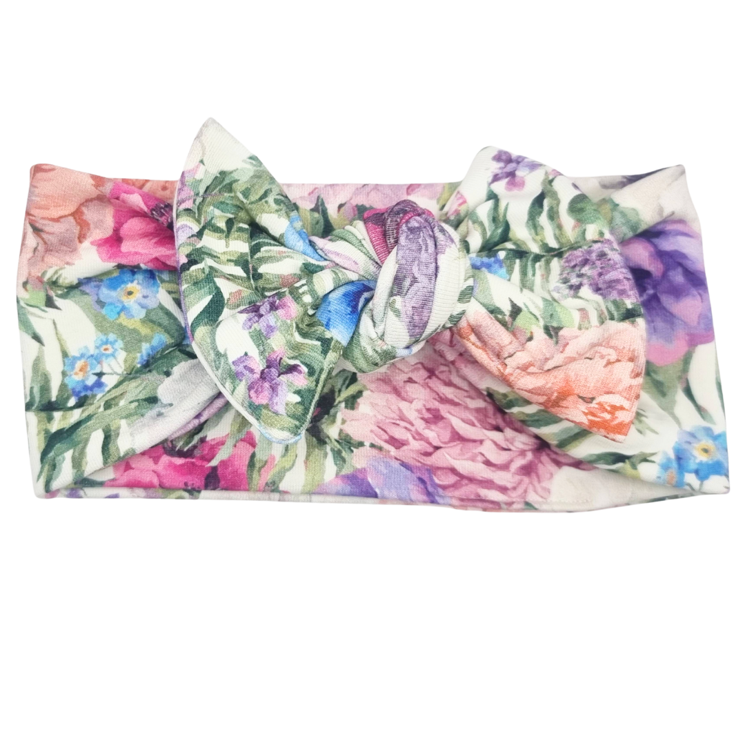 Opaska szeroka z kokardą kwiaty kolorowe