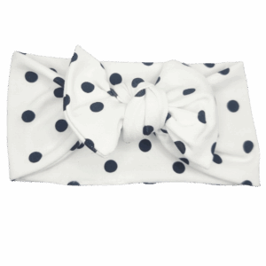 Opaska szeroka z kokardą biała w czarne groszki
