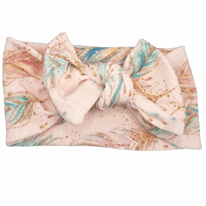 Opaska szeroka z kokardą pudrowy róż w piórka