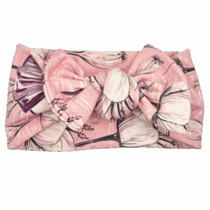 Opaska szeroka z kokardą kwiaty na brudnym różu