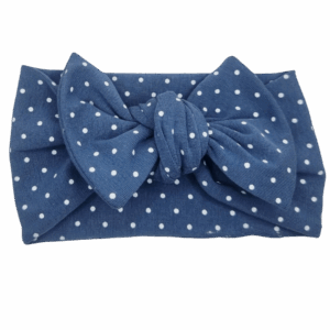 Opaska szeroka z kokardą granatowa w białe groszki