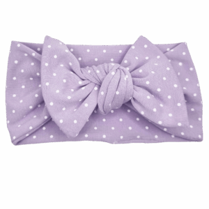 Opaska szeroka z kokardą fioletowa w białe groszki
