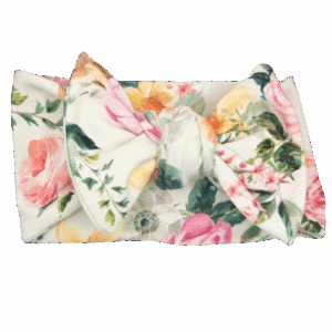 Opaska szeroka z kokardą śmietankowa w kolorowe kwiaty