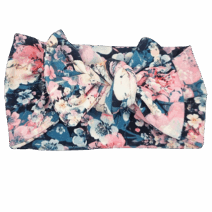 Opaska szeroka z kokardą kwiatki na granatowym tle