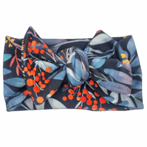 Opaska szeroka z kokardą granatowa w jarzębinę i listki