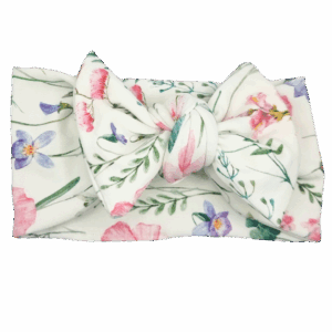 Opaska szeroka z kokardą ecru w kwiatuszki