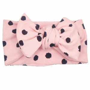 Opaska szeroka z kokardą jasny róż w czarne groszki