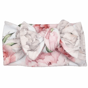 Opaska szeroka z kokardą biała w kwiaty