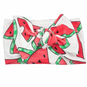 Opaska szeroka z kokardą biała w arbuzy