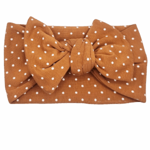 Opaska szeroka z kokardą karmel w kwiaty