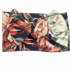 Opaska szeroka z kokardą czarna w jesienne kwiaty