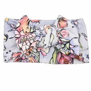 Opaska szeroka z kokardą fioletowa w kwiaty