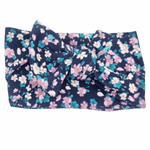 Opaska szeroka z kokardą granatowa w mini kwiatuszki