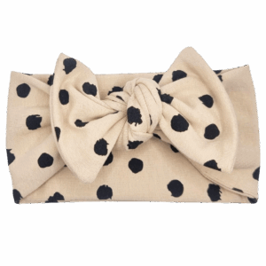 Opaska szeroka z kokardą beżowa w czarne groszki