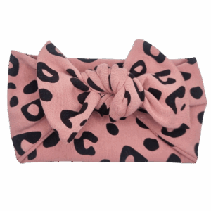 Opaska szeroka z kokardą brudny róż w czarne cętki