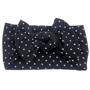 Opaska szeroka z kokardą czarna w białe groszki