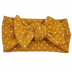 Opaska szeroka z kokardą miodowa w białe groszki