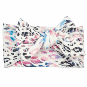 Opaska szeroka z kokardą biała w kolorową panterkę