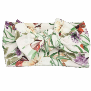 Opaska szeroka z kokardą ecru w listki i kwiaty