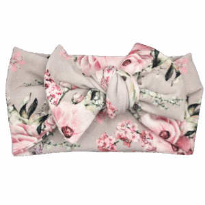 Opaska szeroka z kokardą chłodny beż w kwiatki