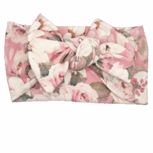 Opaska szeroka z kokardą kwiatki na brudnym różu