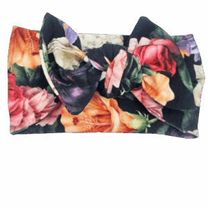 Opaska szeroka z kokardą czarna w duże kolorowe kwiaty