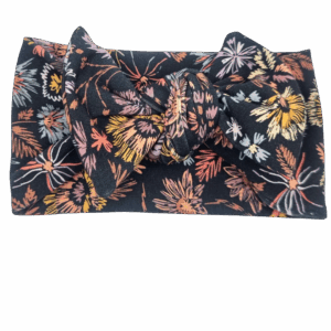 Opaska szeroka z kokardą czarna w kolorowe kwiatuszki