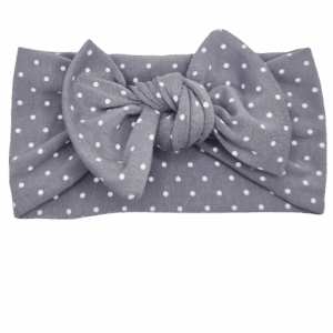 Opaska szeroka z kokardą szara w białe groszki