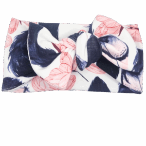 Opaska szeroka z kokardą biała w listki i motyle