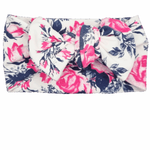 Opaska szeroka z kokardą biała w neonowe kwiaty i listki