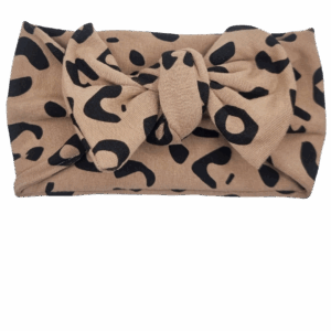 Opaska szeroka z kokardą ciemny beż w czarne cętki