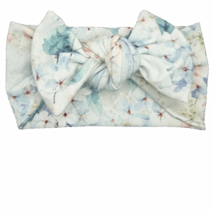 Opaska szeroka z kokardą błękitne kwiatuszki