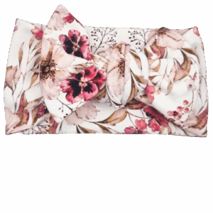 Opaska szeroka z kokardą biała w bordowe kwiatki