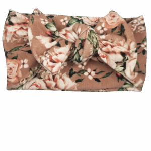 Opaska szeroka z kokardą ciemny beż w kwiaty