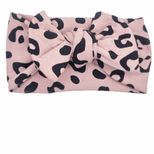 Opaska szeroka z kokardą jasny brudny róż w czarne cętki