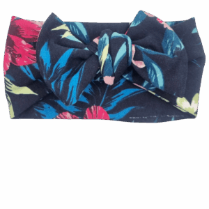 Opaska szeroka z kokardą kwiaty na ciemnym granatowym tle