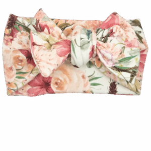 Opaska szeroka z kokardą kolorowe kwiaty na ecru