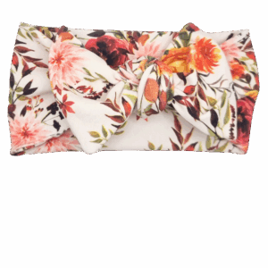 Opaska szeroka z kokardą ecru w kwiatuszki kolorowe