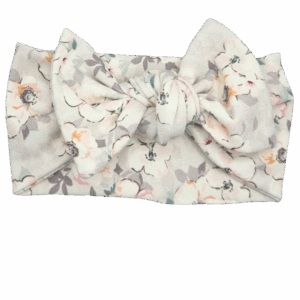 Opaska szeroka z kokardą szara w małe kwiatuszki