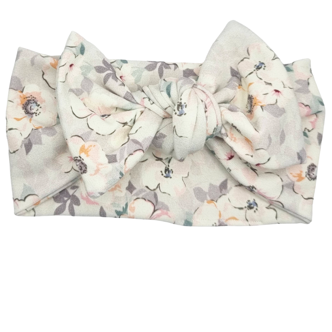 Opaska szeroka z kokardą szara w małe kwiatuszki