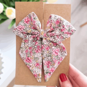 Kokardka Elen - spinka różowa w kwiatuszki