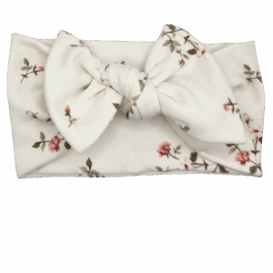 Opaska szeroka z kokardą śmietankowa w drobne kwiatuszki