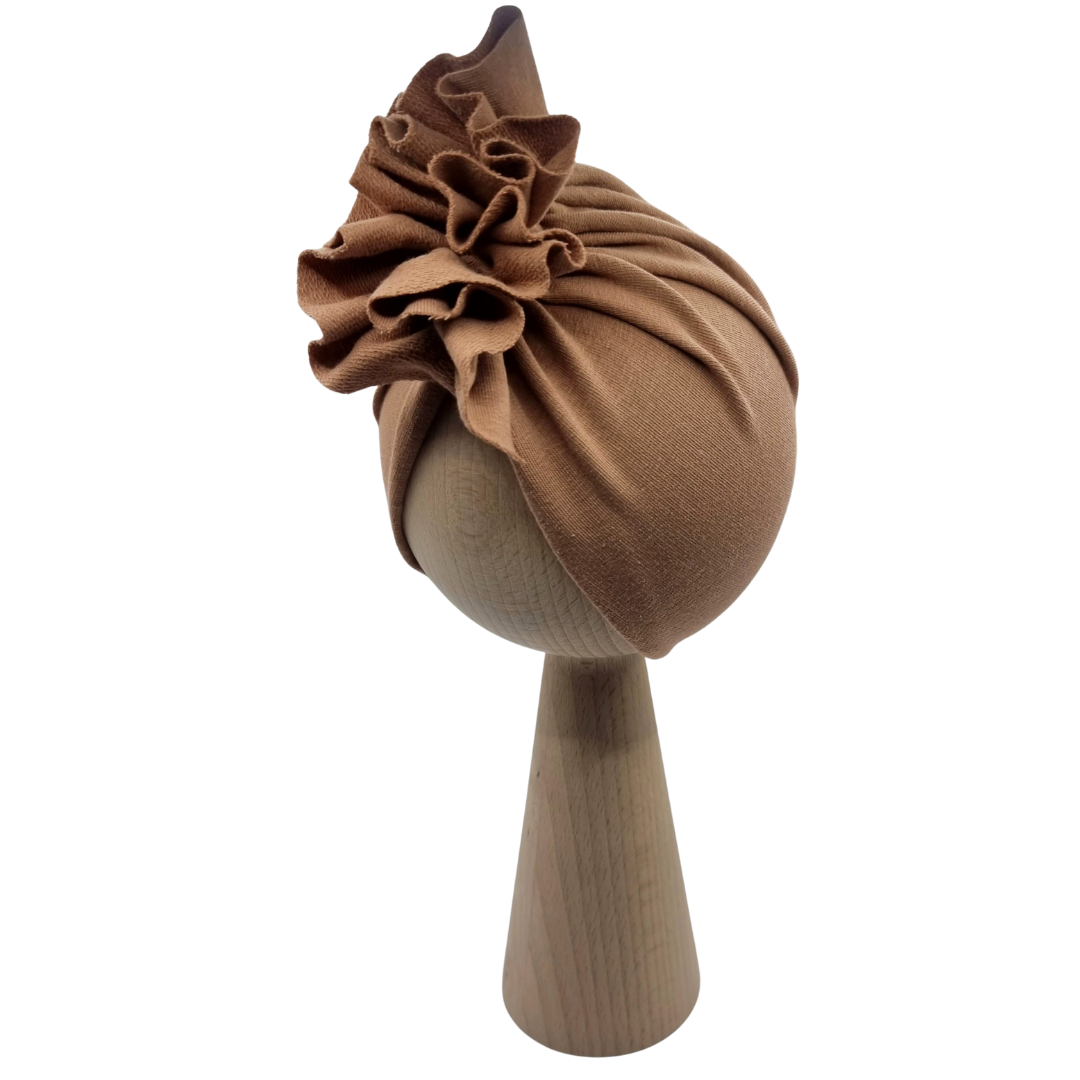 Czapka turban falbanka brązowa