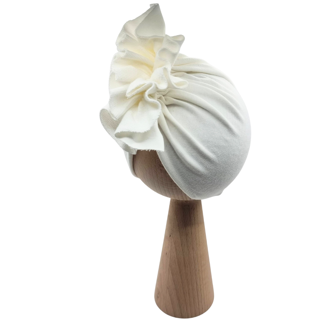 Czapka turban falbanka ecru