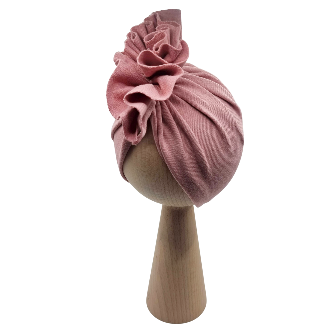 Czapka turban falbanka ciemny brudny róż