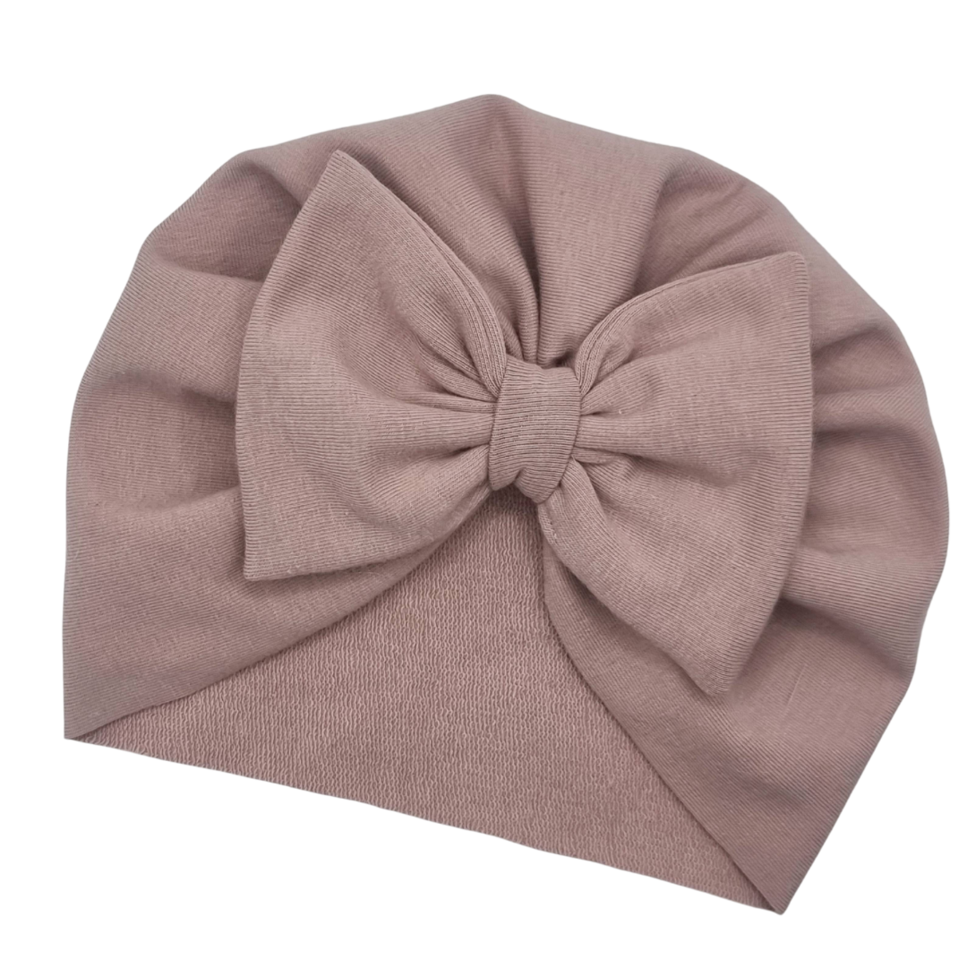 Turban z kokardką bardzo ciemny brudny róż