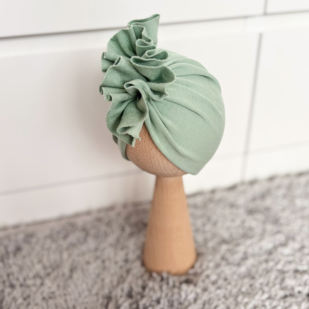 Czapka turban - falbanka - brudna mięta
